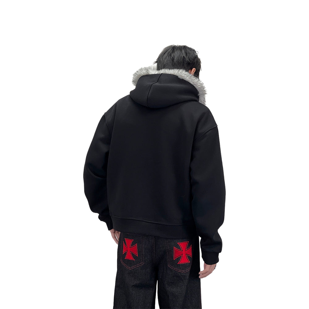 A knife cleanfit hooded boyfriend short coat with a collar