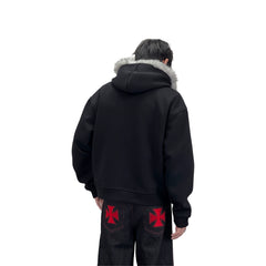 A knife cleanfit hooded boyfriend short coat with a collar