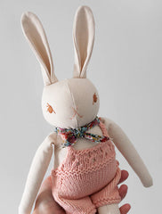 Polka Dot Club Cream Rabbit in Hand Knit Overalls