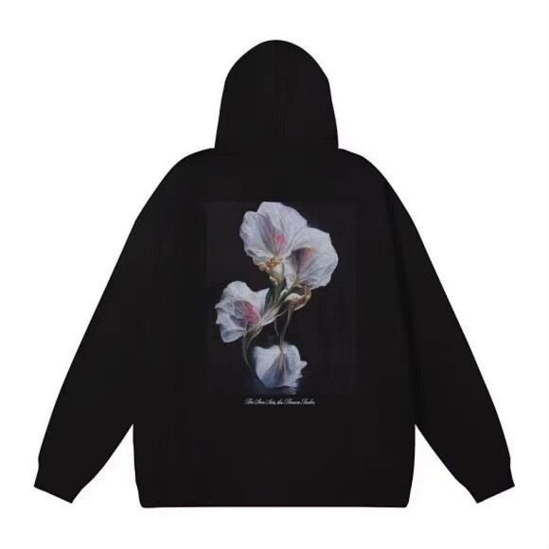 Purple Brand Men Black Floral Graphic Pullover Hoodie