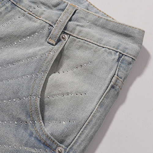 Purple Brand Men Rhinestone Baggy Denim Shorts