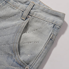Purple Brand Men Rhinestone Baggy Denim Shorts