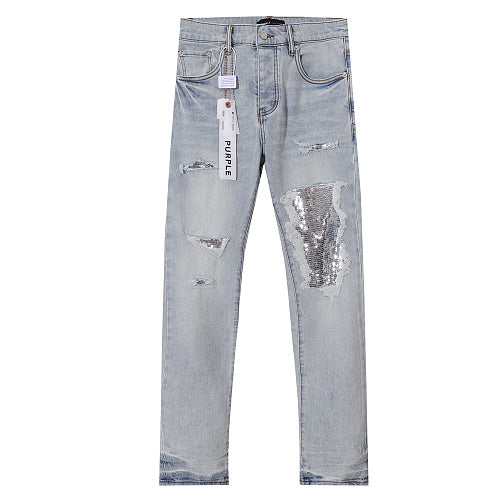 Purple Brand Men Blue Denim Luxury Streetwear Jeans