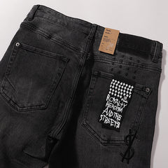 Ksubi Men Black Ripped Slim Denim Jeans