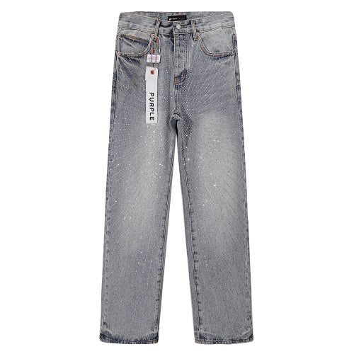 Purple Brand Men Rhinestone Straight Wide Leg Jeans