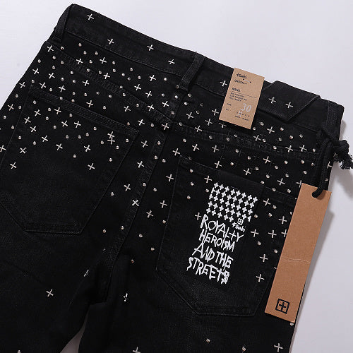 Ksubi Men Rhinestone Slim Fit Black Jeans