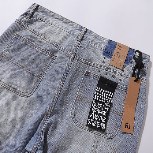 Ksubi Men Blue Baggy Patchwork Denim Shorts