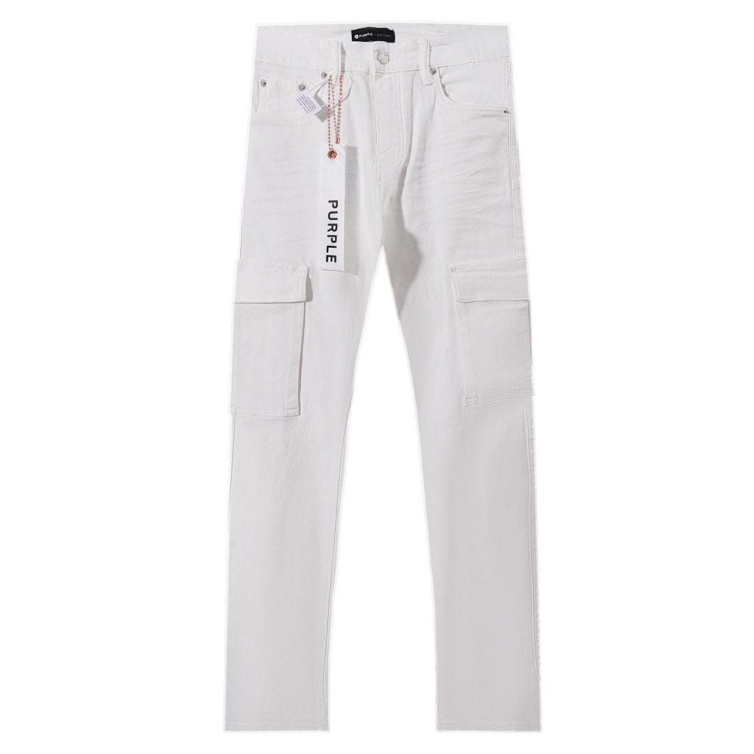 Purple Brand Men White Straight Cargo Denim Pants
