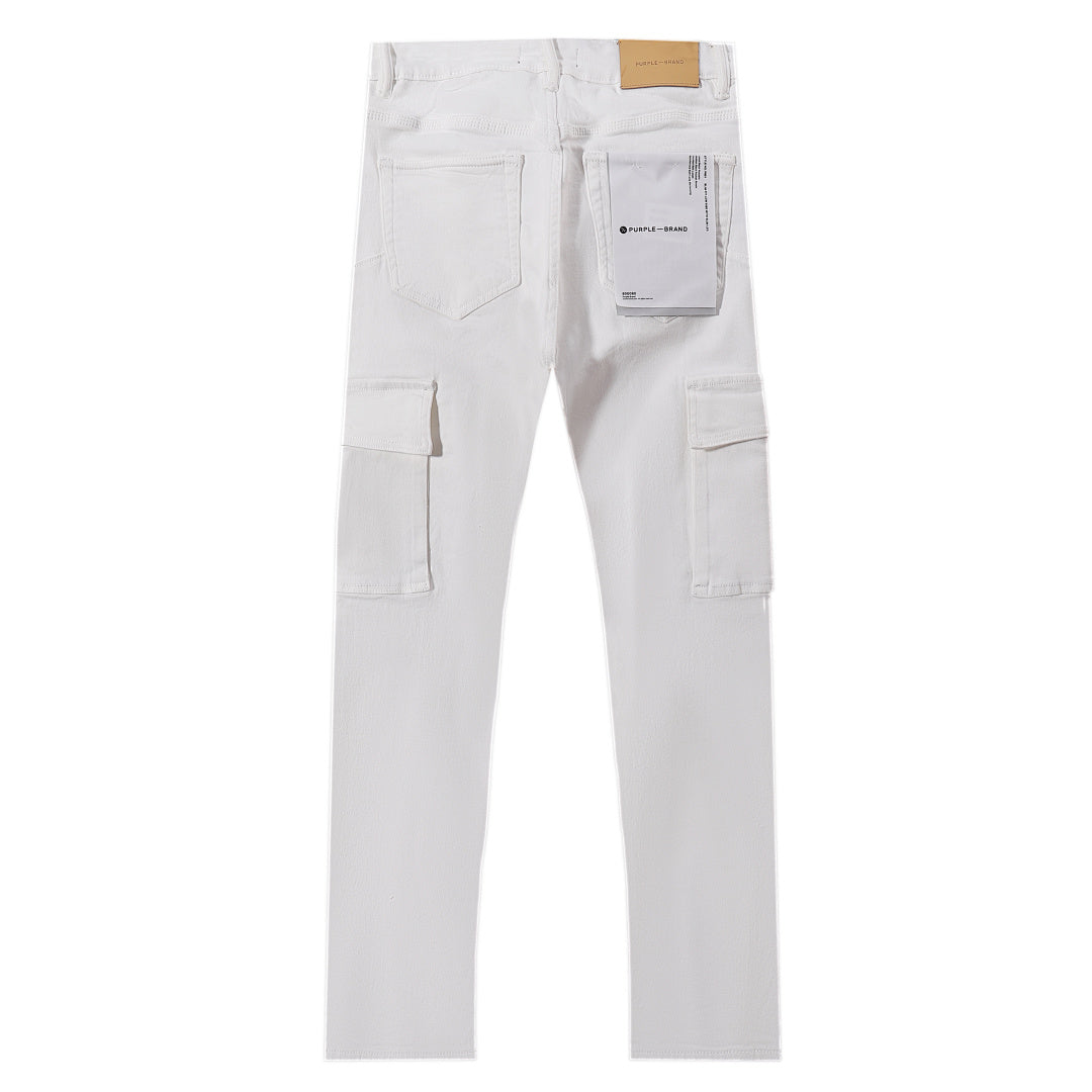 Purple Brand Men White Straight Cargo Denim Pants