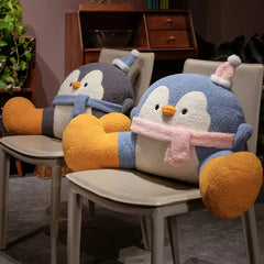 Fluffy Penguin Backrest Cushion Pillow Seat