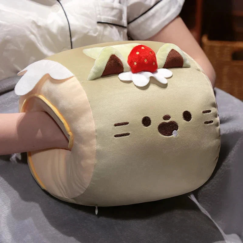 Soft Cat Swiss Roll Cake Handwarmer Plush with Blanket