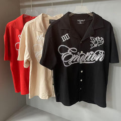 MIXED EMOTION Waffle Knit Embroidered Shirt Shorts Set