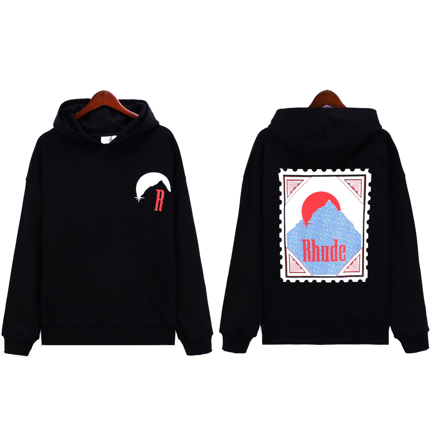 RHUDE American Vintage Letter Print Loose Hooded Sweatshirt