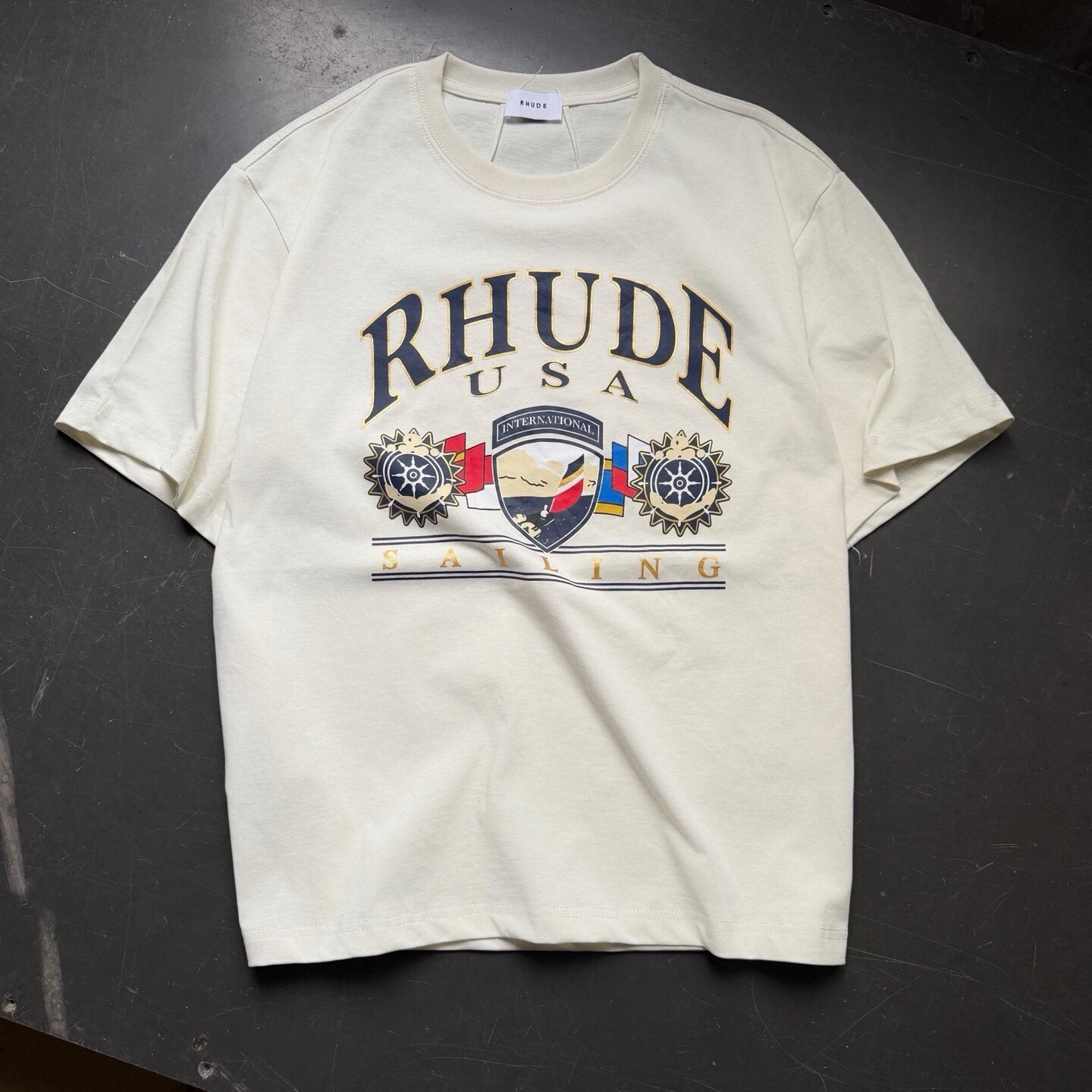 RHUDE American Retro Letter Print Loose Summer T-Shirt