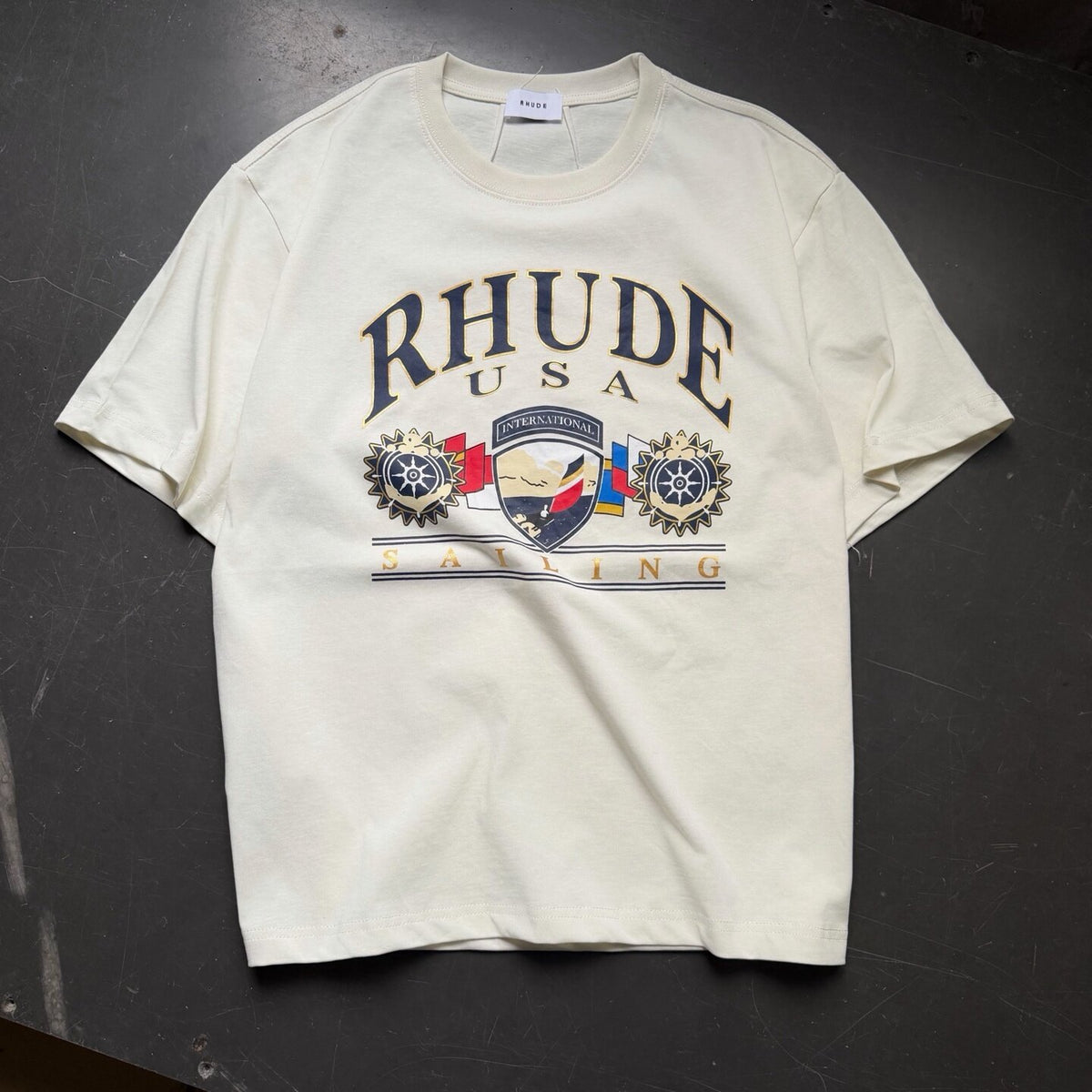 RHUDE American Retro Letter Print Loose Summer T-Shirt