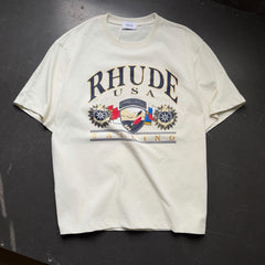 RHUDE American Retro Letter Print Loose Summer T-Shirt