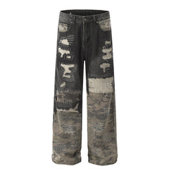 A knife high street style jeans with a torn and patched design