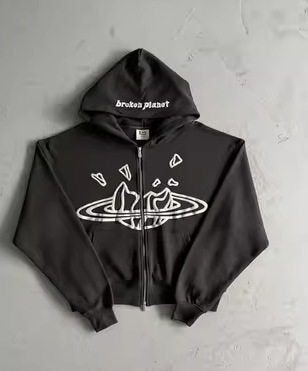 ZSIIBO Gothic Graphic Zip-Up Hooded Jacket
