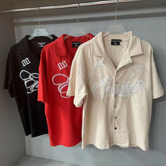 MIXED EMOTION Waffle Knit Embroidered Shirt Shorts Set