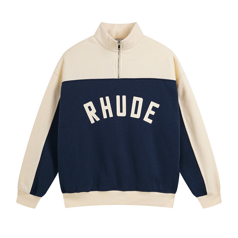 RHUDE Retro Color Block Half Zip Fleece Hoodie