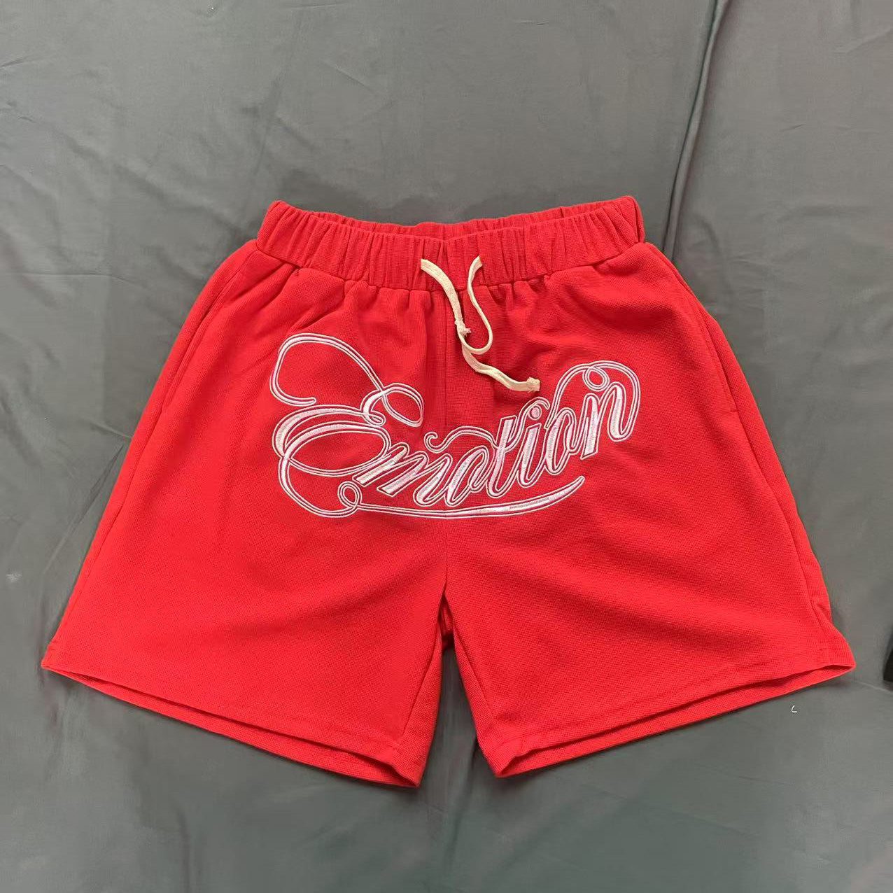 MIXED EMOTION Waffle Knit Embroidered Shirt Shorts Set