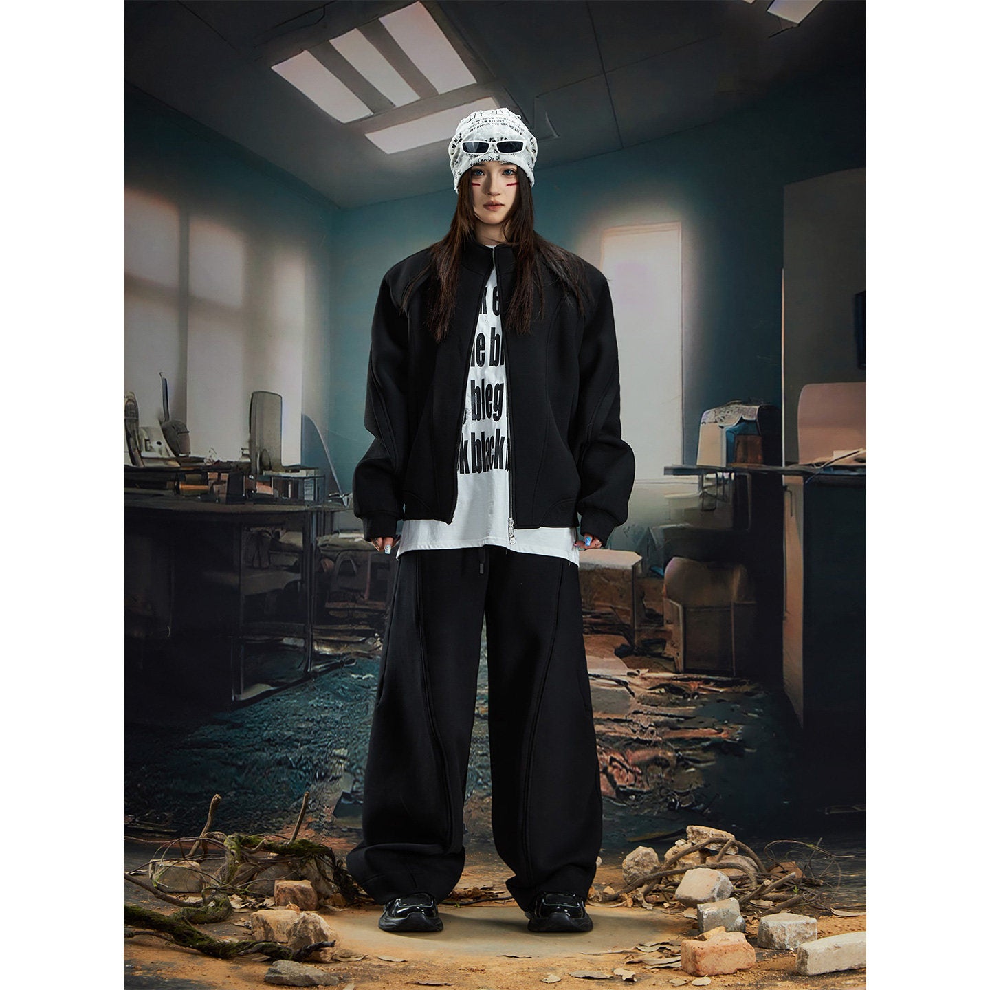 NOMANIAI Versatile deconstructed design loose hooded shirt set